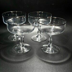4 Noritake Rhythm Champagne Coupes 4.5"  Japan 1970s silver trim mid century